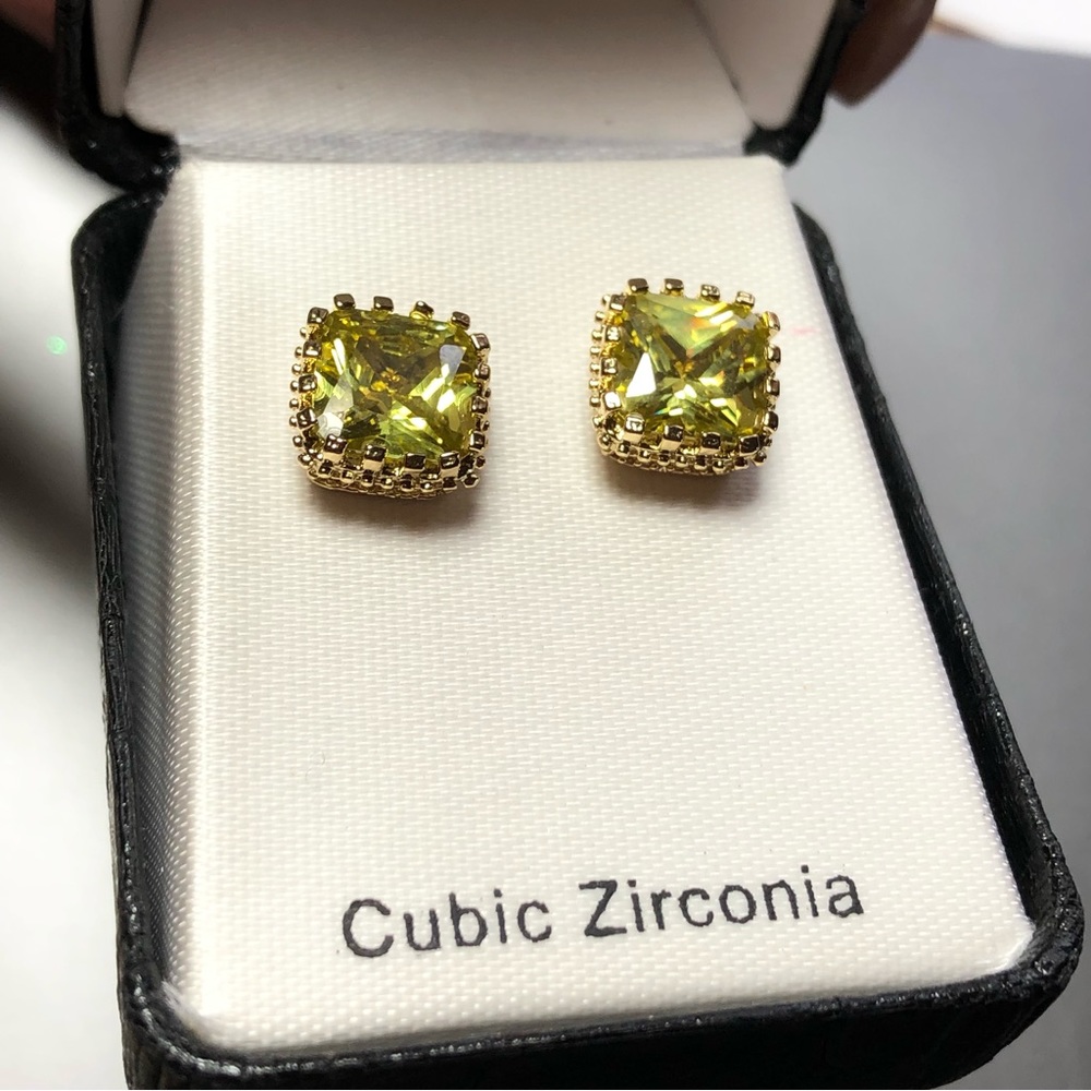 Yellow Cubic Zirconium Earrings with gift box